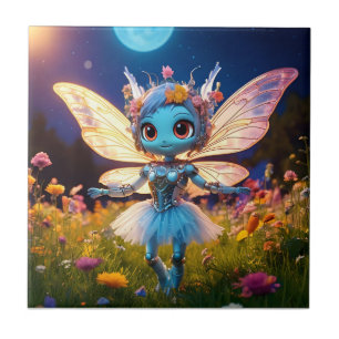 Pixie-Roboter-Ballerina tanzt in den Wildblumen Fliese