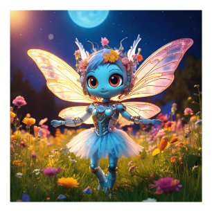 Pixie-Roboter-Ballerina tanzt in den Wildblumen Fotodruck