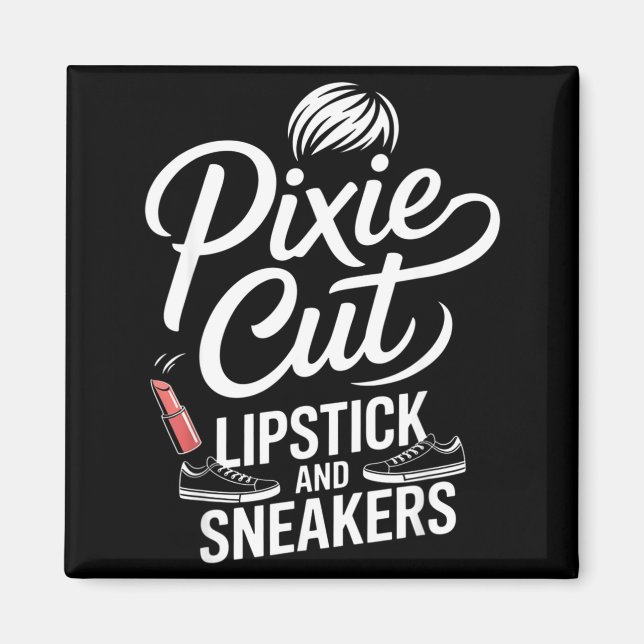 Pixie-Schnitt Lippenstift und Sneaker Kurzhaarfris Magnet (Vorne)