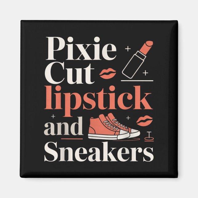 Pixie-Schnitt Lippenstift und Sneaker Kurzhaarfris Magnet (Vorne)