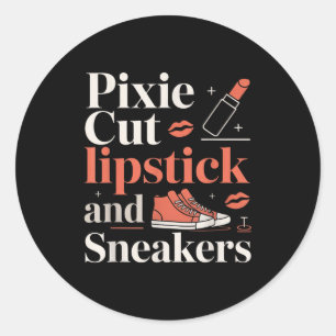 Pixie-Schnitt Lippenstift und Sneaker Kurzhaarfris Runder Aufkleber