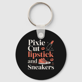 Pixie-Schnitt Lippenstift und Sneaker Kurzhaarfris Schlüsselanhänger