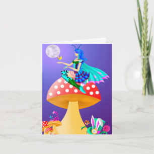 Pixie sur la carte de voeux de champignons