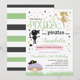 Pixie und Pirate zum Geburtstag Einladung Fairy Pi