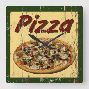 Pizza 1 quadratische wanduhr