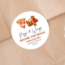 Pizza and Wings Before The Rings Couples Shower Runder Aufkleber