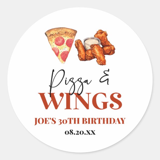 Pizza and Wings Birthday Party Runder Aufkleber (Vorderseite)