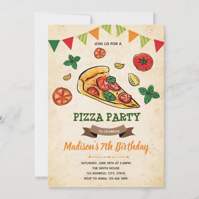 Pizza anniversaire de douche invitation (Devant)