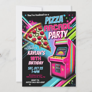 Pizza Arcade Party Einladung für Kinder