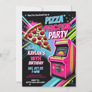 Pizza Arcade Party Einladung für Kinder