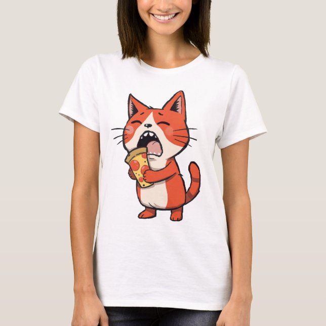 Pizza Attack Cat - Orange Kitty T-Shirt (Vorderseite)