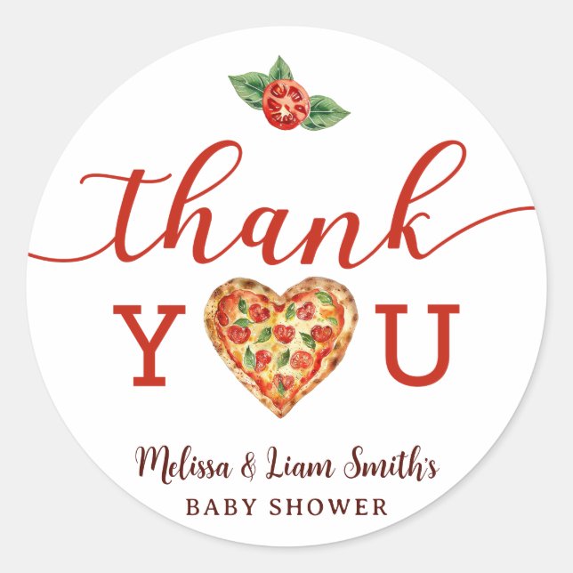 Pizza Baby Dusche Vielen Dank Sticker | Round Fevo (Vorderseite)