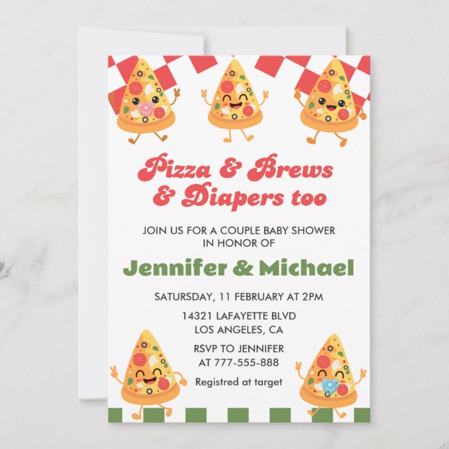Pizza Baby Shower Invitations Pizza Bière Diaposit (Devant)