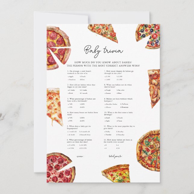 Pizza Baby Trivia Baby shower Carte de jeu (Devant)