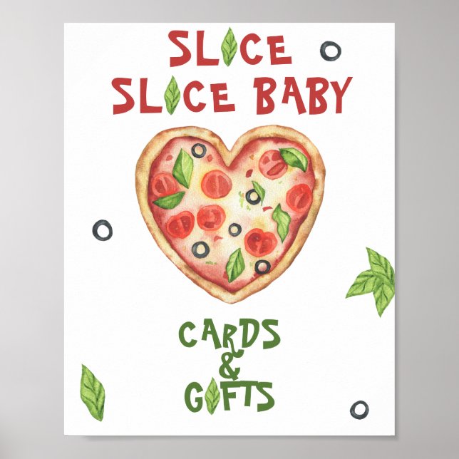 Pizza Babydusche - Karten und Geschenke Poster (Vorne)
