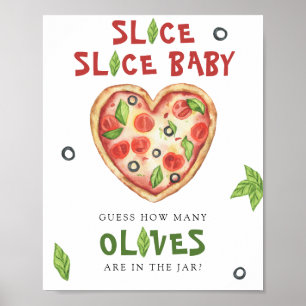Pizza Babydusche - raten Sie, wie viele Oliven es  Poster