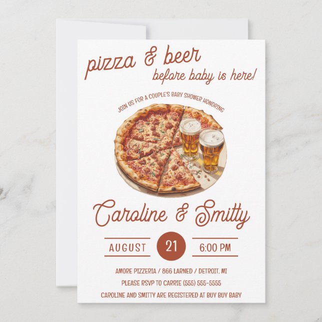 Pizza & Beer Before Baby ist da! Babyparty Einladung (Vorderseite)