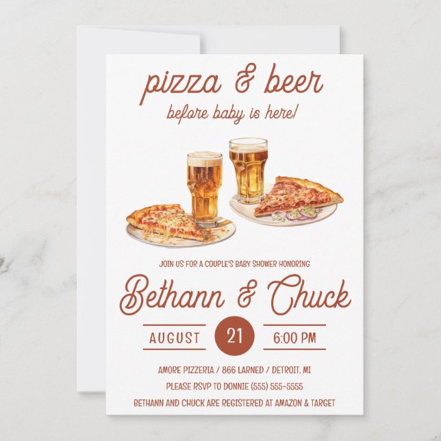 Pizza & Beer Before Baby ist da! Babyparty Einladung (Vorderseite)