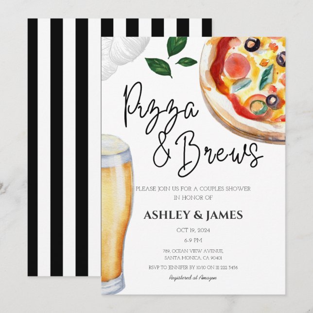Pizza & Beer Brew Couples Bridal Polterabend Einladung (Vorne/Hinten)