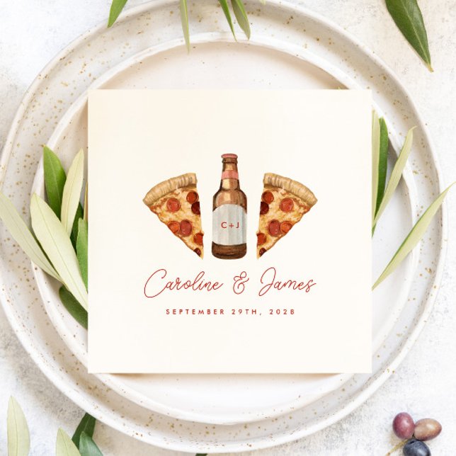 Pizza & Beer Casual Couples Wedding Bridal Shower Serviette (Von Creator hochgeladen)
