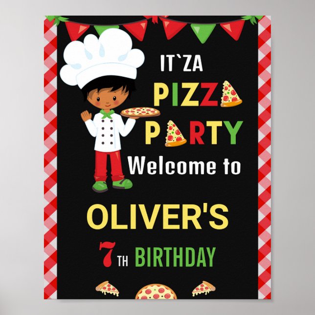 Pizza Begrüßungsschild Party Kleiner Junge Koch Pl Poster (Vorne)