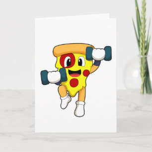 Pizza beim Fitnessstudio mit Hanteln Karte