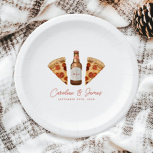 Pizza & Bier Casual Hochzeit Brautpaar Junggeselli Pappteller