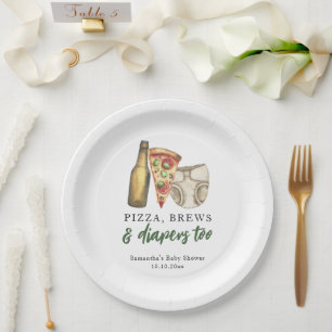 Pizza, Bier und auch Windeln Babyparty Pappteller