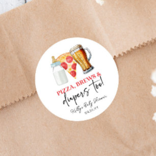 Pizza, Bier und Windeln auch! Baby Shower Runder Aufkleber