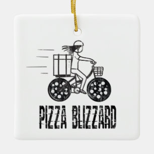 Pizza Blizzard Bike Courier Driver Keramikornament