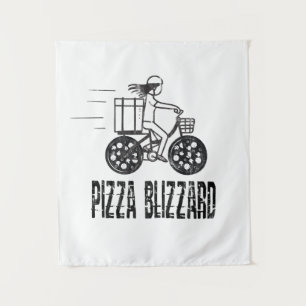 Pizza Blizzard Bike Courier Driver Wandteppich