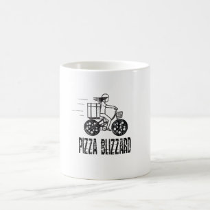Pizza-Blizzard-Fahrradkurierfahrer Kaffeetasse