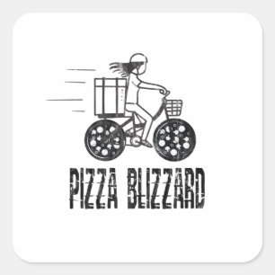 Pizza-Blizzard-Fahrradkurierfahrer Quadratischer Aufkleber