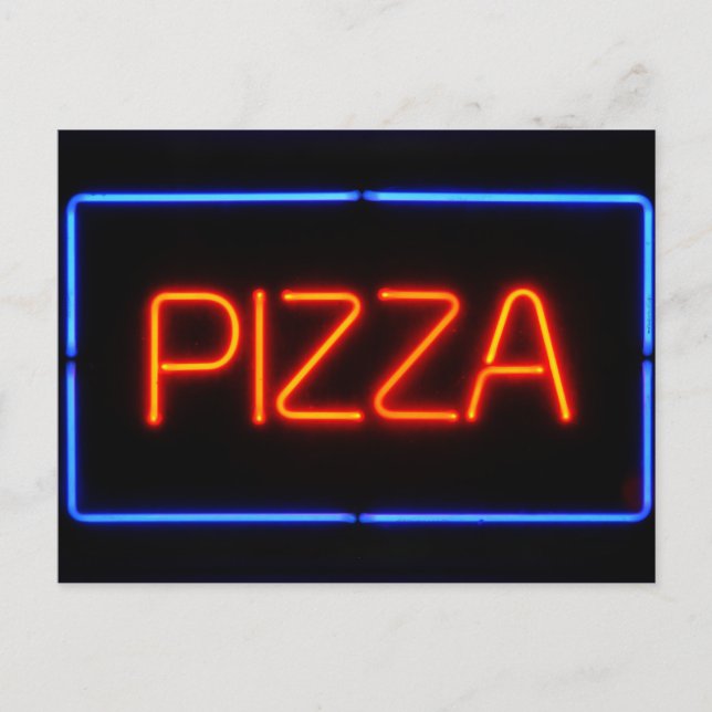 PIZZA Blue & Red Neon Sign Postkarte (Vorderseite)