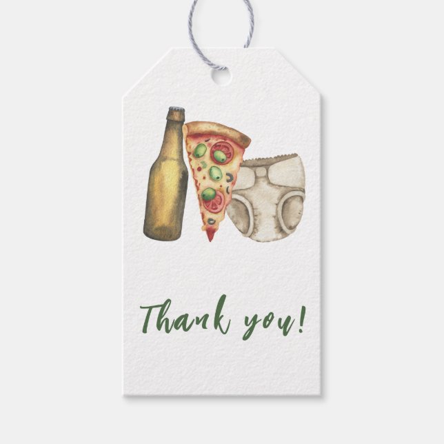 Pizza, Brews and Diapers to Baby Dusche Vielen Dan Geschenkanhänger (Vorderseite)