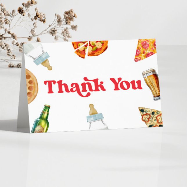 Pizza Brews and Diapers zu Pizza Beer Baby Shower Dankeskarte (Von Creator hochgeladen)