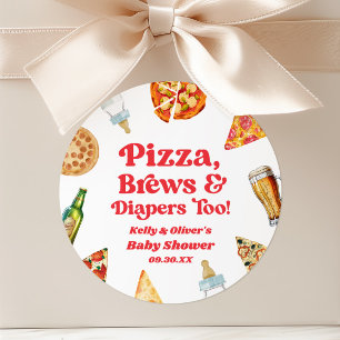 Pizza Brews and Diapers zu Pizza Beer Baby Shower Runder Aufkleber