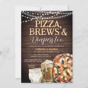 Pizza, Brews & Diapers auch, Baby Dusche Holz Einladung