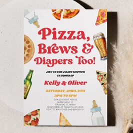 Pizza Brews und Diapers auch! Babyparty Einladung