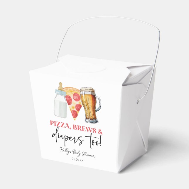 Pizza Brews und Diapers auch! Babyparty Geschenkschachtel (Vorderseite)