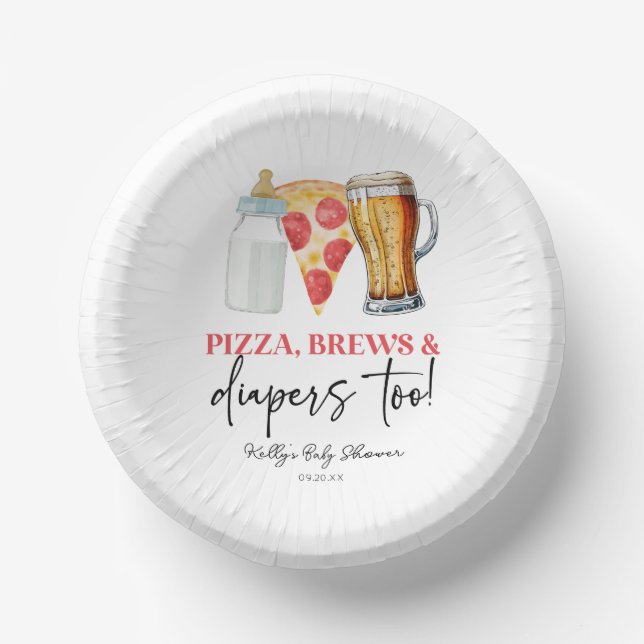 Pizza Brews und Diapers auch! Babyparty Pappteller (Vorderseite)