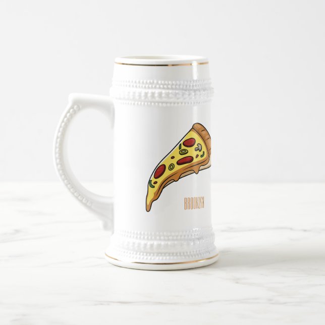 Pizza Cartoon Illustration Bierglas (Links)