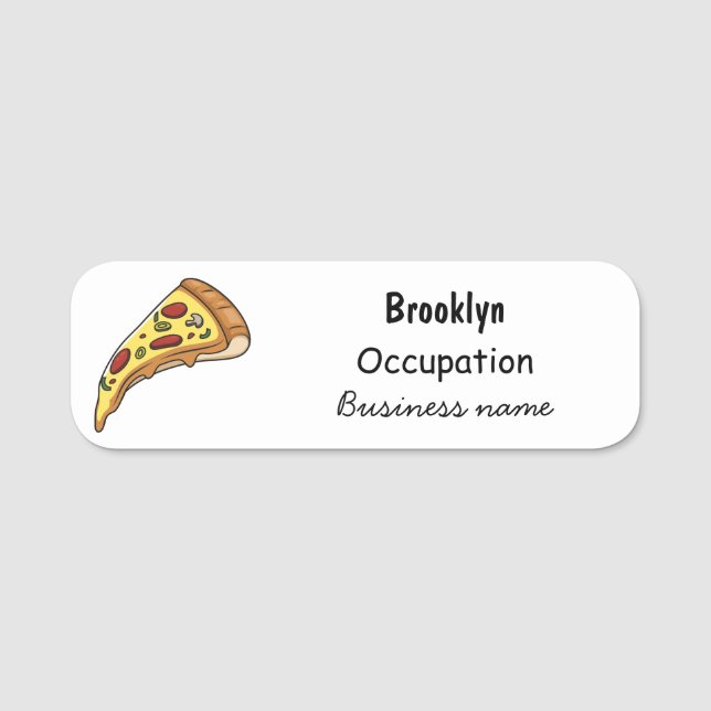 Pizza Cartoon Illustration Namensschild (Vorderseite)