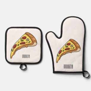 Pizza Cartoon Illustration Ofenhandschuh & Topflappen-Set