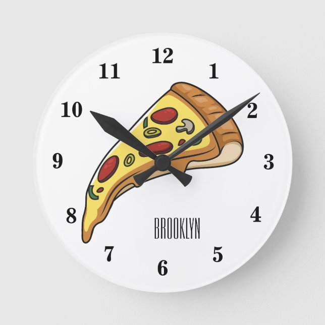 Pizza Cartoon Illustration Runde Wanduhr (Vorderseite)