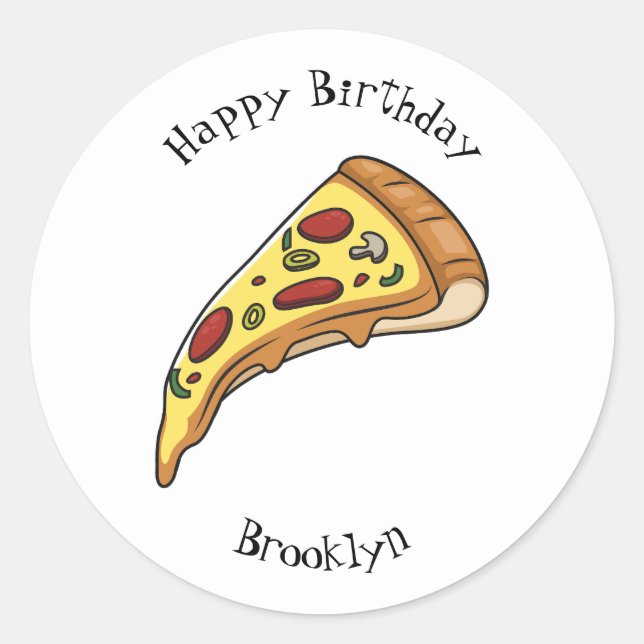 Pizza Cartoon Illustration Runder Aufkleber (Vorderseite)