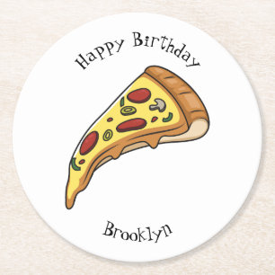 Pizza Cartoon Illustration Runder Pappuntersetzer