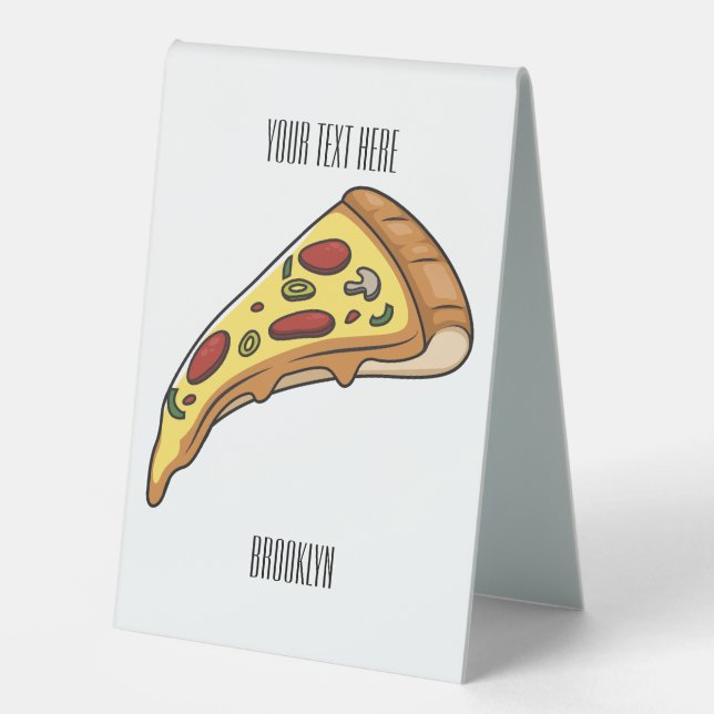 Pizza Cartoon Illustration Tischaufsteller (Vorderseite)