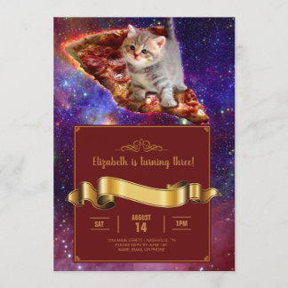 Pizza Cat im Weltraum Funny Einladung