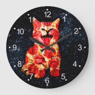 Pizza cat in space große wanduhr